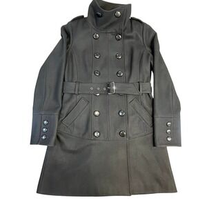 Guess Black Military Double-Breasted Wool Blend Peacoat Belted Jacket Size M